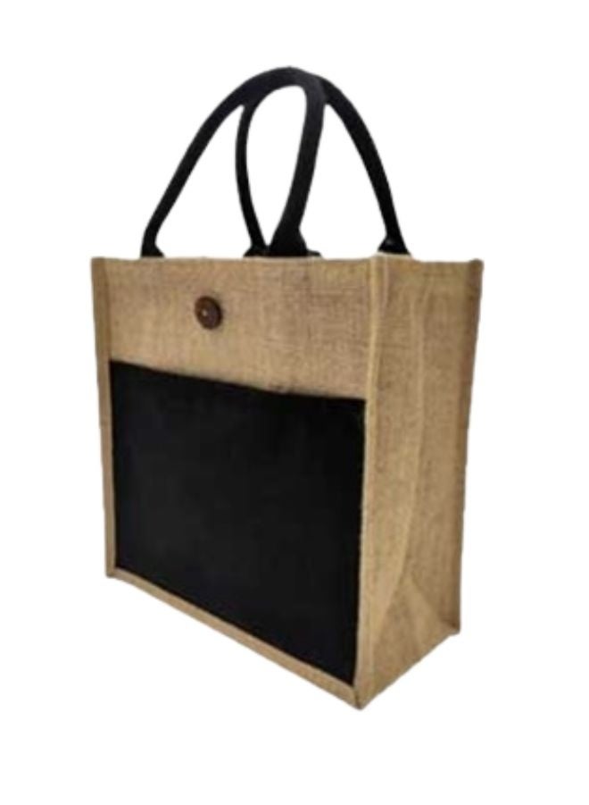 Fatio Set of 10 Black & Natural Jute with Black Canvas Bag with Button – Eco-Friendly, 30 x 30 x 15 cm - Image 1